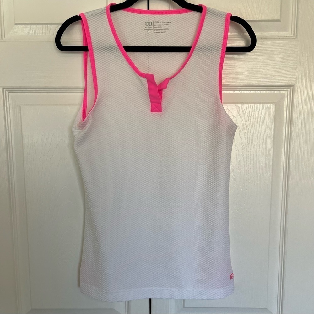 Albion White and Hot Pink Racerback Tank Top Size M
